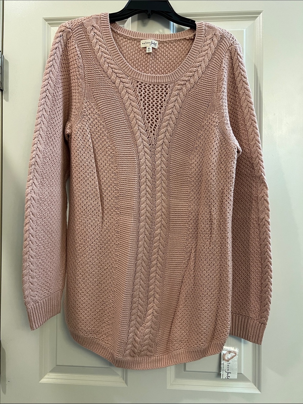 Maison Jules Braided Cable Crewneck Sweater - Dusty Rose